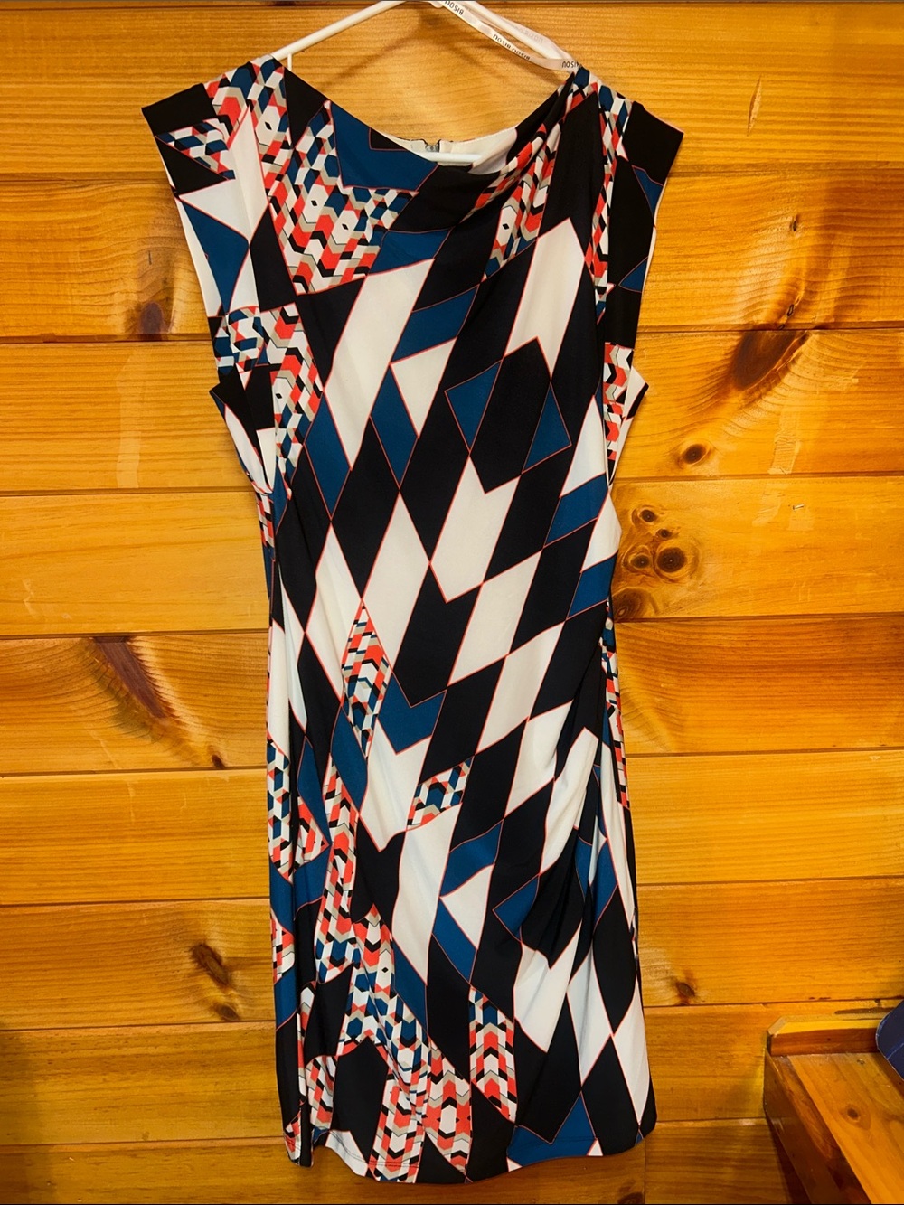 Bisou Bisou Navy, Black, White & Coral Geometric Sleeveless Dress